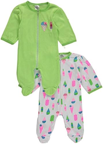 Coney Isle Baby Girls' "Colorful Cones" 2-Pack Coveralls - lime, 3 - 6 months