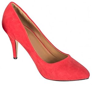 Women's Red Pointy Toe Suede Court Shoes (Red, US 8 - UK 6)
