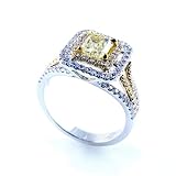 18k Two Tone Gold 1.48 Carats Total Natural Fancy Yellow Radiant Diamond Ring