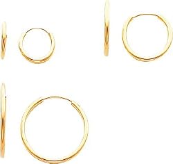 14K Gold 3 Pair Set Endless Hoop Earrings Jewelry