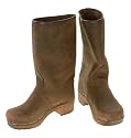 Berlin-Clogs Nubukleder Stiefel - Holzsohle , Farbe: Braun