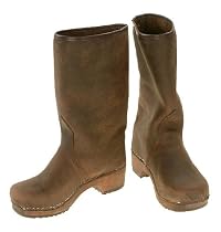 Berlin-Clogs Nubukleder Stiefel - Holzsohle , Farbe: Braun