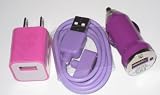 Gogo Surge Purple Color USB Travel Kit with Car Charger and USB SYNC Cable Adapter with Pink Wall Charger for Apple iPod & iPhone (ANY MODEL)