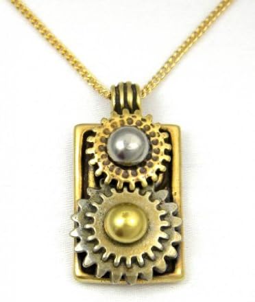 Steampunk Double Gear Clockwork Bronze Pendant Necklace Made in USA