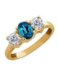 1.05 Ct Oval London Blue Topaz and White Diamond 18k Yellow Gold Ring