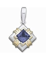 14K Two-Tone Gold Princess Cut Tanzanite Pendant -- LIFETIME WARRANTY