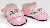 Doll Dress Shoes in Pink fits American Girl Dolls, 18 Inch Doll Shoes in Pink Patent Leather with Ankle Straps and Rose Ribbon Detail