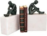 Decorative Cast Iron Nude Male Statue and Marble Base Bookends - Set of 2