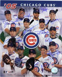 Signed Cubs, Chicago (2005) 8x10 By the 2005 Chicago Cubs: Kerry Wood, LaTroy Hawkins, Mark Prior, Greg Maddux, Ryan Dempster, Derrek Lee, Todd Walker, Michall Barrett, Corey Patterson, Nomar Garciapara, Jeromy Burnitz, Jason Dubois and Victor Zambrano. 13 Signatures in al Photo