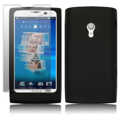 SONY ERICSSON XPERIA X10 SOFT SILICON SKIN CASE - BLACK, WITH SCREEN PROTECTOR PART OF THE QUBITS ACCESSORIES RANGE