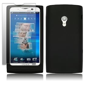 SONY ERICSSON XPERIA X10 SOFT SILICON SKIN CASE - BLACK, WITH SCREEN PROTECTOR PART OF THE QUBITS ACCESSORIES RANGE