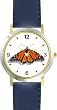 Orange - Monarch Butterfly - Butterfly Animal - WATCHBUDDY&reg; DELUXE TWO-TONE THEME WATCH - Arabic Numbers - Blue Leather Strap-Size-Women's Size-Small