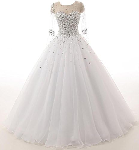 Ice Beauty Gorgeous Beads Pearl Long Sleeves Wedding Ball Gowns Bridal Dresses White US 2