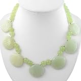 EXP Handmade Green Moss Agate & Silver Beaded Necklace With Seashell Design