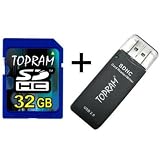 TOPRAM 32GB CLASS 6 SDHC HIGH SPEED FLASH MEMORY CARD + USB 2.0 SDHC FLASH CARD READER #R3