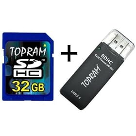 TOPRAM 32GB CLASS 6 SDHC HIGH SPEED FLASH MEMORY CARD + USB 2.0 SDHC FLASH CARD READER #R3 by Topram