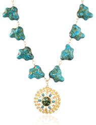 Devon Leigh Mosaic Turquoise Howlite, 18K Gold Dipped Pendant Necklace