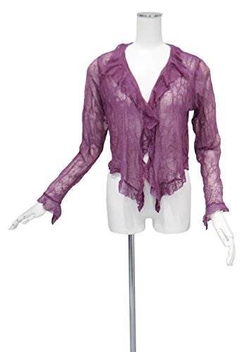 パープル 紫 カーディガン ストレッチ フリル シースルー Mサイズ