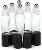 6 New, High Quality, Clear, 10 ml Glass Roll-on Bottles with Stainless Steel Roller Balls - .5 ml Dropper included