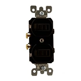 Leviton 5224-2 15 Amp, 120/277 Volt, Duplex Style Single-Pole / Single-Pole AC Combination Switch, Commercial Grade,Non-Grounding, Side Wired, Brown