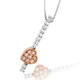 14k Two Tone Gold White and Rose Pink Diamond Heart Pendant Necklace 0.16 carat