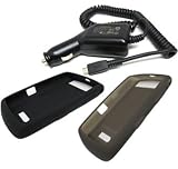 3 Pieces Combo Set of Black and Smoke Gray Silicone Skin Cover Case with Car Charger for Blackberry 9530 9500 Storm Thunder