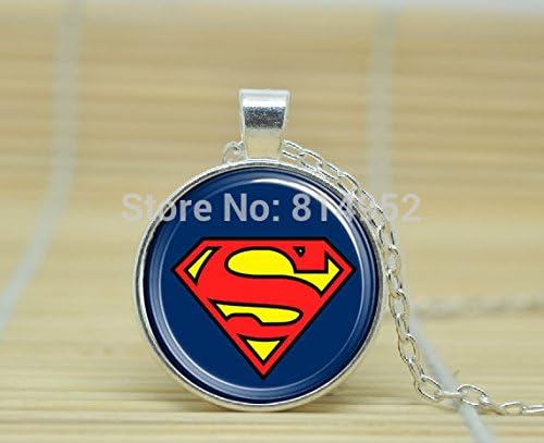 VintaStore Art Glass Necklace Superman Super Man Logo Necklace Superhero Super Hero Jewelry A3147