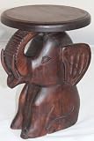 Homescapes Elephant Table -Solid Mango Wood Side Table - Hand Carved - 40 cm (h) and 30 cm (diameter) Round End Table - Dark Wood to Coordinate with Dakota Coffee Table Furniture