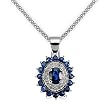 14k White Gold Blue Sapphire and Diamond Flower Pendant with Chain