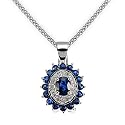 14k White Gold Blue Sapphire and Diamond Flower Pendant with Chain