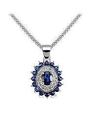 14k White Gold Blue Sapphire and Diamond Flower Pendant