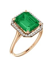 10K Rose Gold 10.00x8.00mm Emerald Cut Chatham Created Emerald and Diamond Halo-Style Ring -- LIFETIME WARRANTY