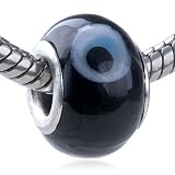 Pandora Style Bead Evil Eye Pattern Black Dot Lampwork Murano Glass European Charm Bead Fits Pandora Bracelet