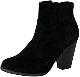 Breckelles Women's HEATHER-34 Faux Suede Chunky Heel Ankle Booties