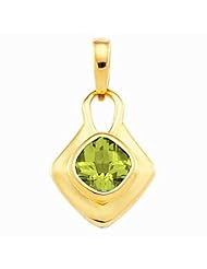 18K Yellow Gold Antique Square Cut Peridot Pendant -- LIFETIME WARRANTY