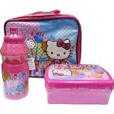 Hello Kitty Lunch Bag Kit - Including Water Bottle, Sandwich Box & Lunchbag with PVC Front and Visible Back Cover (Pictures and Colours My Vary)