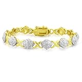 Sterling Silver Gold Plated Hugs and Kisses Diamond Accented Bracelet 7.5"