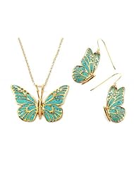 Gold Butterfly Jewelry Set - Turquoise Insect Pendant and Polymer Clay Earrings - Millefiori Necklace - Bridesmaids Gift Ideas