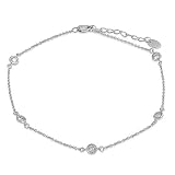 Sterling Silver Anklet Cubic Zirconia CZ By-The-Yard Chain – 9 inch – Ideal Gift For Mother Day, Anniversary, Engagement, Wedding, Birthday, For Her