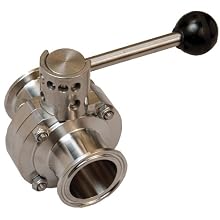 Dixon B5101S300CC-A Stainless Steel 316L Butterfly Valve with Pull Handle and Silicone Seal, 3" Tube OD