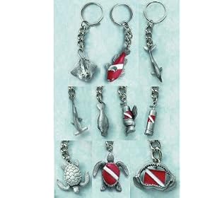 Quality, Realistic and Life-like Key Chains - Dolphin, Shark, Manatee, Sea Turtle, Stingray, Moray Eel, Scuba Tank, scuba dive diving diver key chain scuba gear dive gear hammerhead shark teeth jaws ocean sea clown fish dive flag
