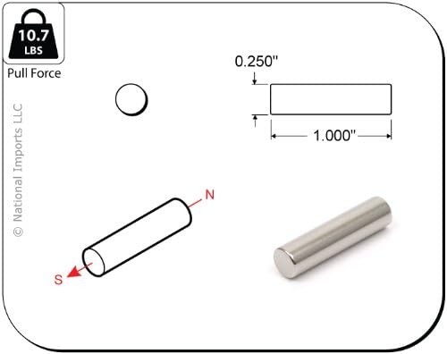Magcraft NSN0719 1/4-Inch by 1-Inch Rare Earth Rod Magnets, 6-Count
