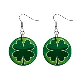 1 Inch Button Earrings of Green Shamrock (Celtic, Club, Gold, Irish, Ireland, Little, Charm, Cross,...