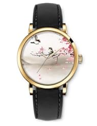 Analog Gold Women Watches Black Leather Wristband - Swallows