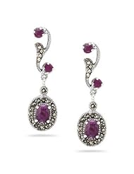2.50 Cts Ruby Marcasite Filigree Dangle Earrings in Silver