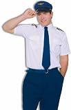 Adult Mens Halloween Costumes Mile High Airlines Flight Captain Pilot Costume Shirt Hat and Tie Kit