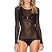 May&Maya Women's Sexy Sheer Mesh Long Sleeve Bodysuit (S, Black)