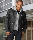 GUESS Distressed Leather Jacket With Hood