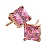 Rose Gold vermeil (24k Gold over Sterling Silver) Pink cubic zirconia stone square stud Earrings