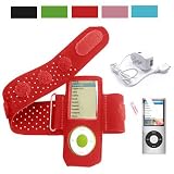 Workout Exercise Armband for Apple Ipod Nano 5th Generation + Screen Protector + Ipod Nano Wall Charger (Many Colors Available) (Red)
